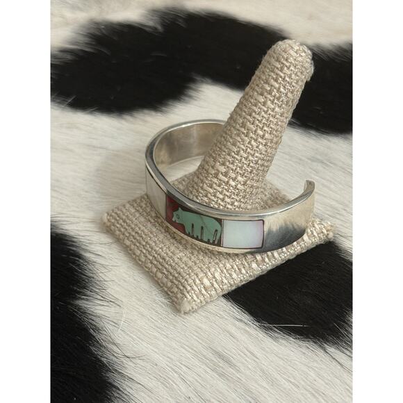 Native Turza Wells Andrew Shows Multistone Sterling Bear Cuff Bracelet Turquoise - Picture 10 of 16